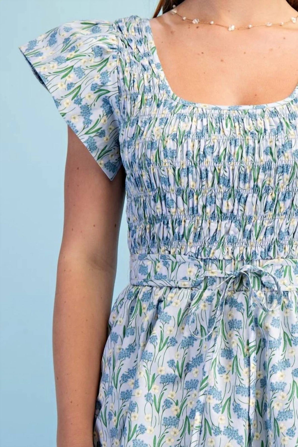 Gigio - Floral Tiered Elastic Waist Midi Dress