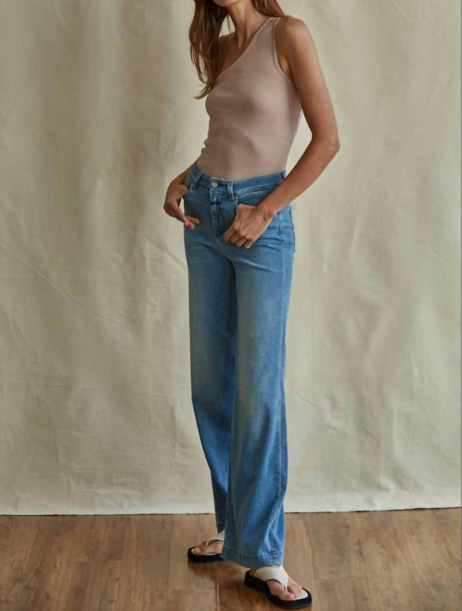 By Together One Shoulder Fitted Ribbed Crop Top in mocha - women's shirt - detail view