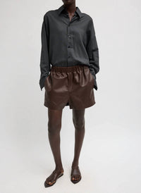 Tibi - Leather Pull On Shorts