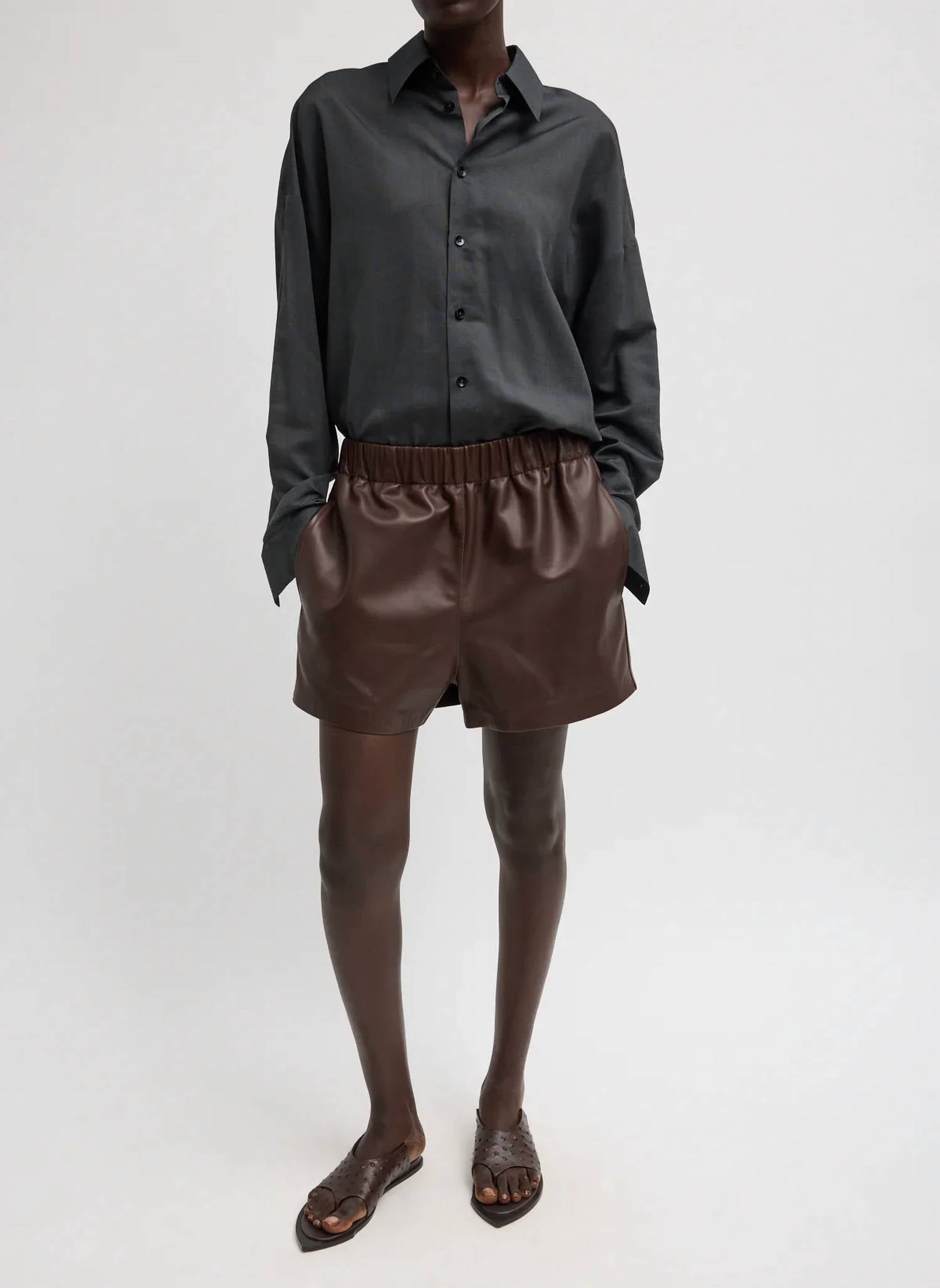 Tibi - Leather Pull On Shorts