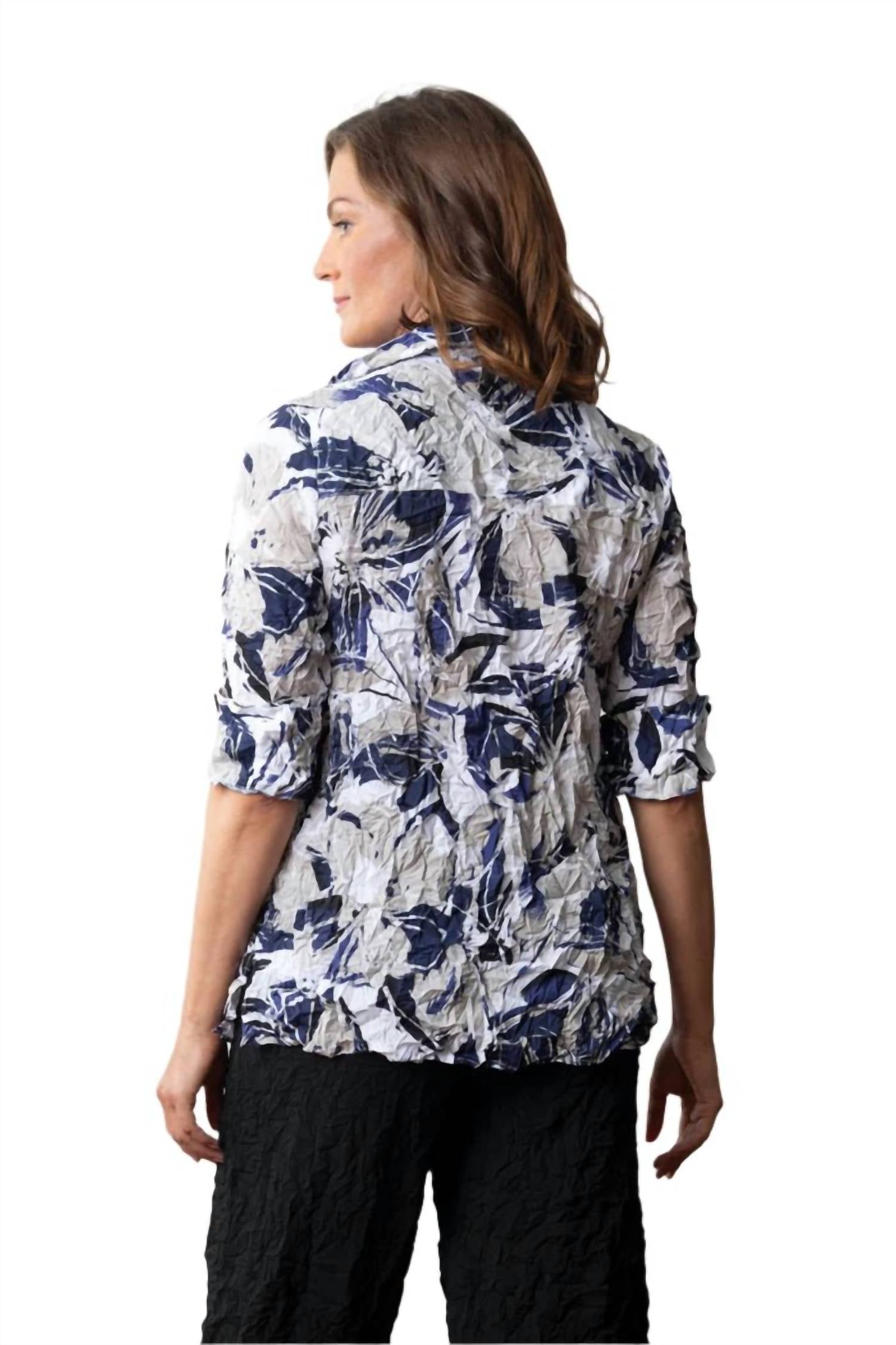 Olivia Dar - Crimped Crepe Floral Casey Tunic Shirt