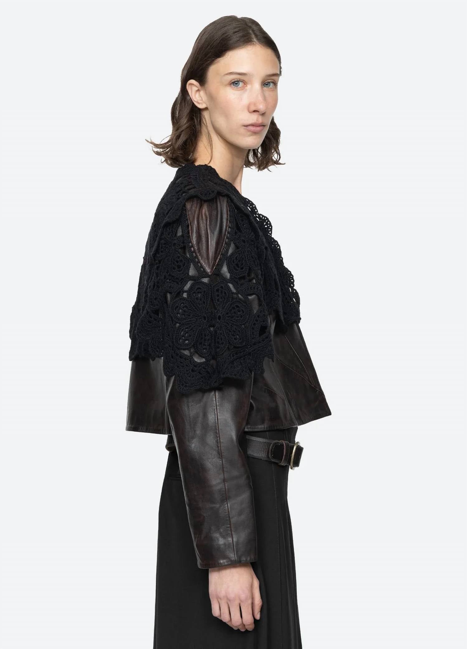 Sea - Gwen Leather Jacket Crochet Overlay