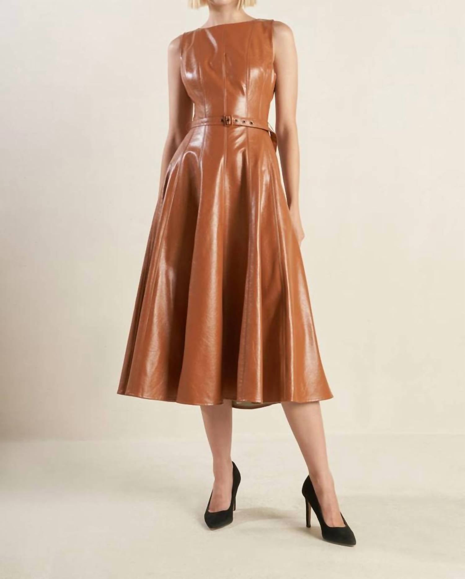 Flying Tomato - Faux Leather Midi Dress
