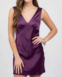 ENDLESS BLU. Sleeveless Satin Mini Dress in plum - women's dress