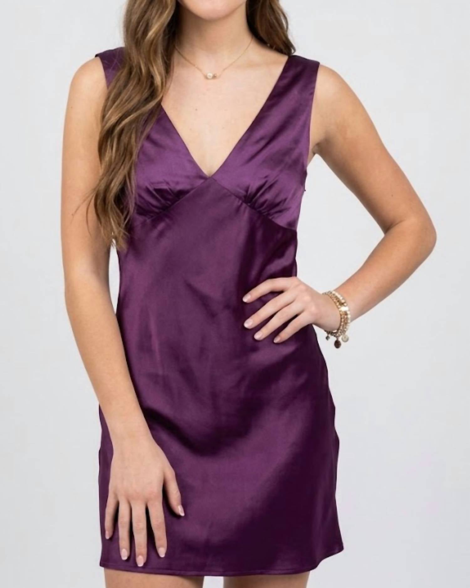 ENDLESS BLU. Sleeveless Satin Mini Dress in plum - women's dress