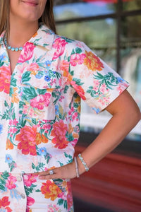 Karlie - Floral Denim Pocket Top