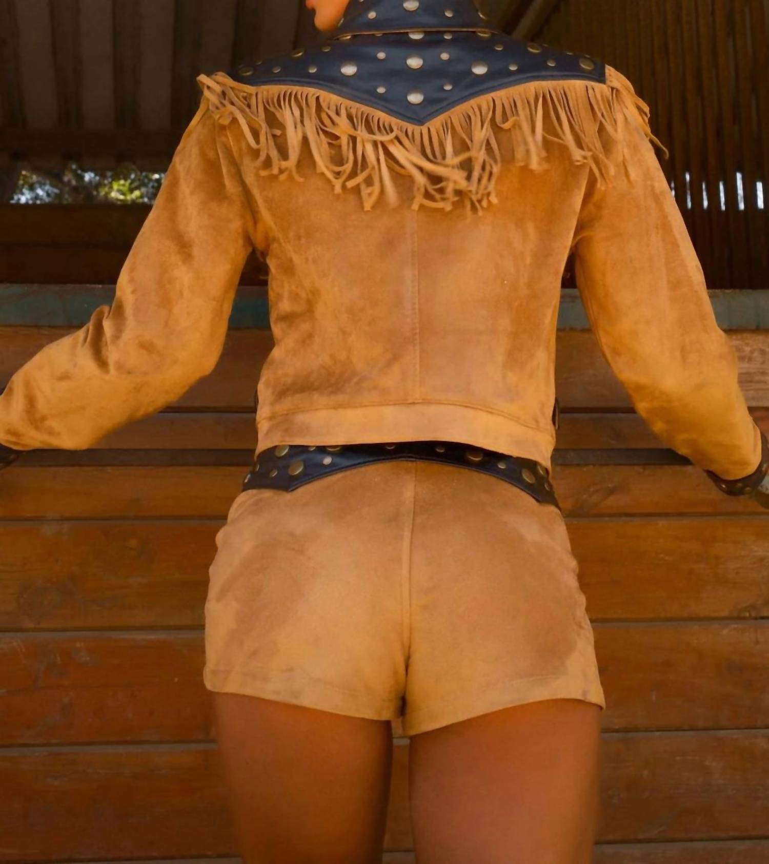 Show Me Your Mumu Wilson Faux Suede Faux Leather Jacket in brown - women's jacket - view 4