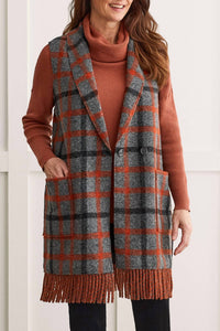 Tribal - Plaid Fringed Long Vest