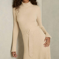 Reiss - Ribbed Roll Neck Belted Midi Dress