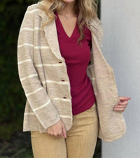 Renuar Striped Knit Jacket in tan combo - women's jacket - alternate view