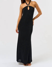 Blue Blush - Metal Trim Halter Maxi Dress