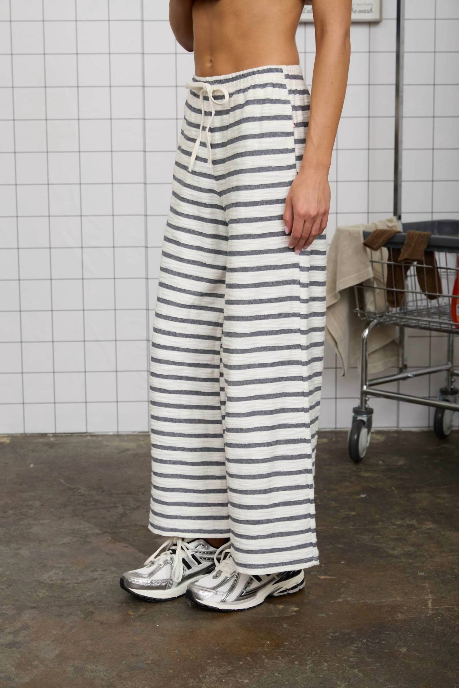 Joa - Stripe Drawstring Wide Leg Knit Lounge Pants