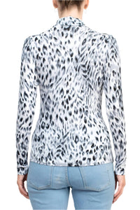 T Tahari - High Neck Long Sleeve Animal Print Knit Top