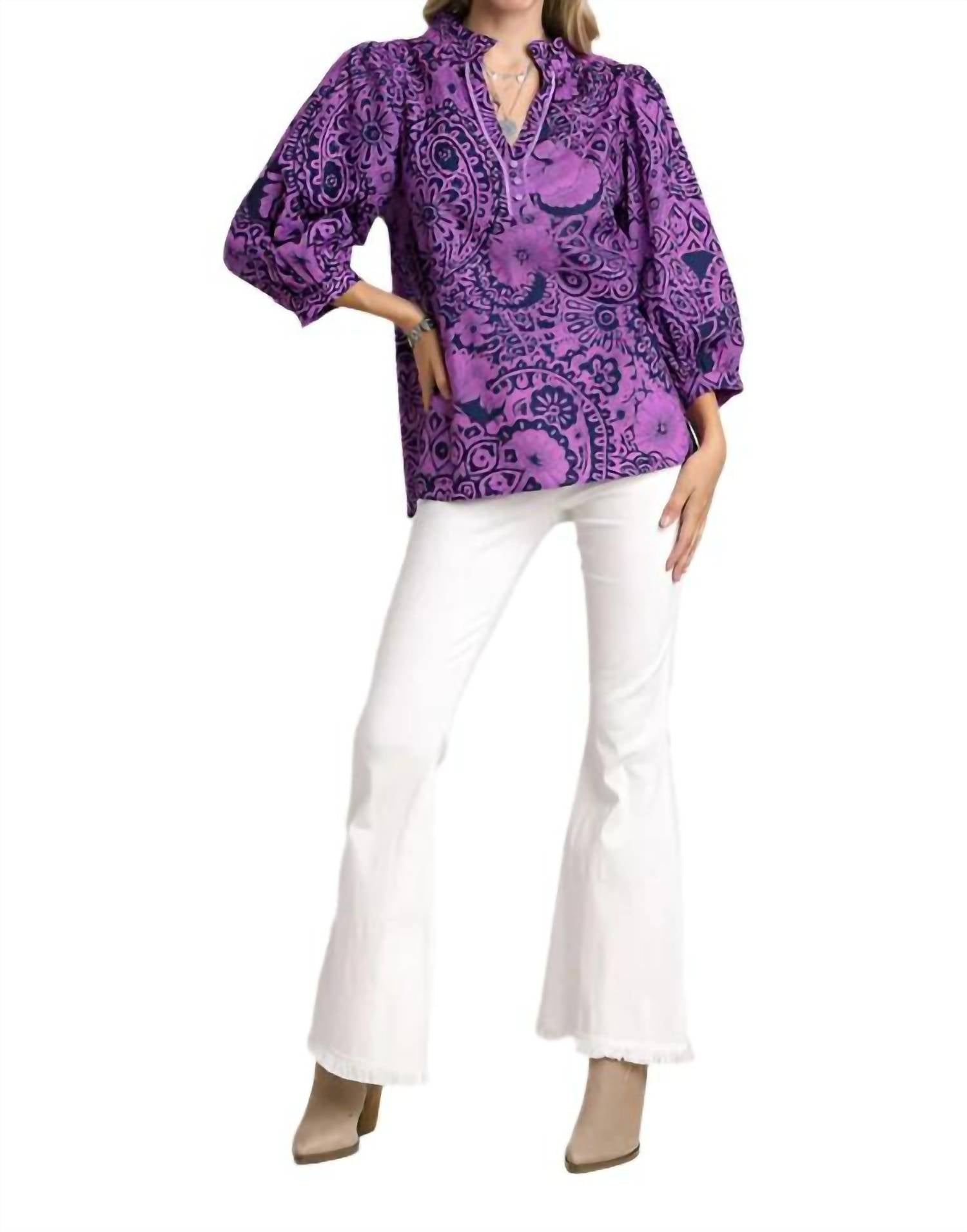 Umgee - Paisley Print Notch Neck Top