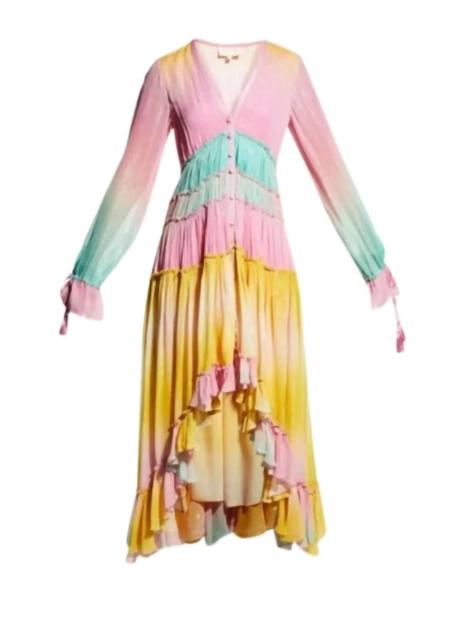 Rococo Sand - Zale Metallic Pastel High-Low Rainbow Maxi Dress