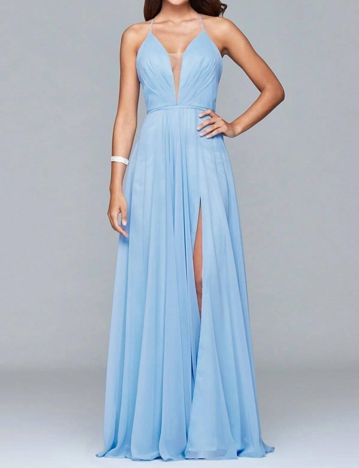 FAVIANA Chiffon V-neck Evening Dress in cloud blue - women's dress