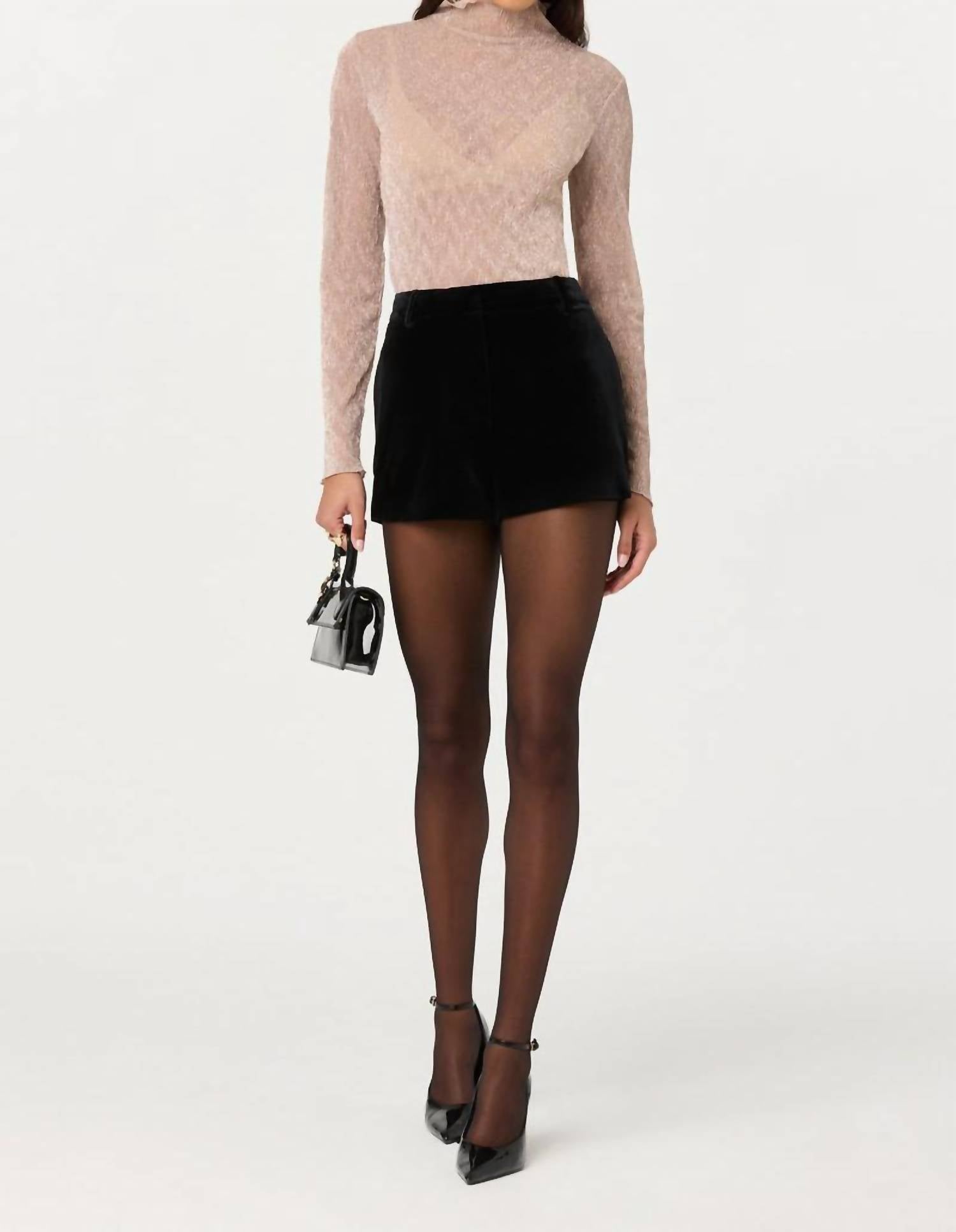 ASTR Kyra Sheer Metallic Top in champagne - women's long sleeve top - view 5