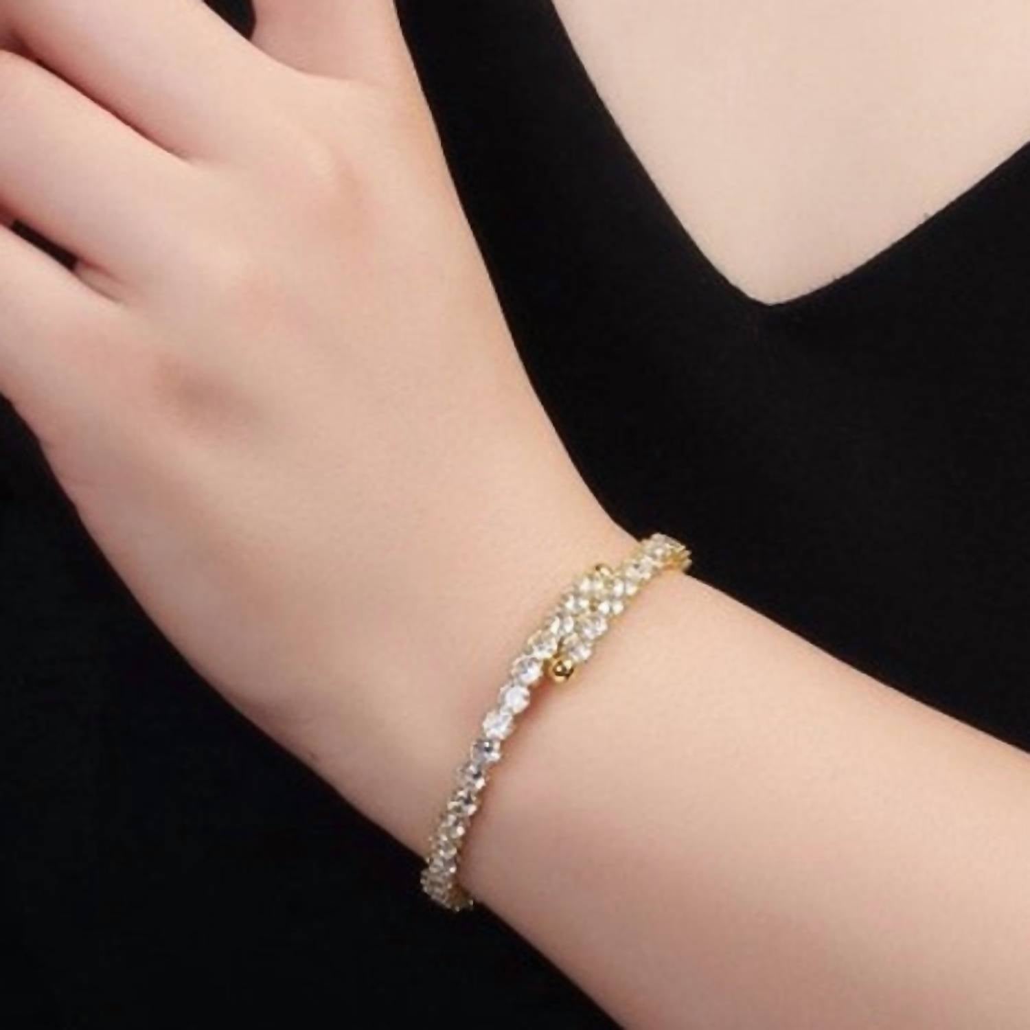Aim Eternal - Women's Clear Round Cubic Zirconia Bangle Wrap Bracelet