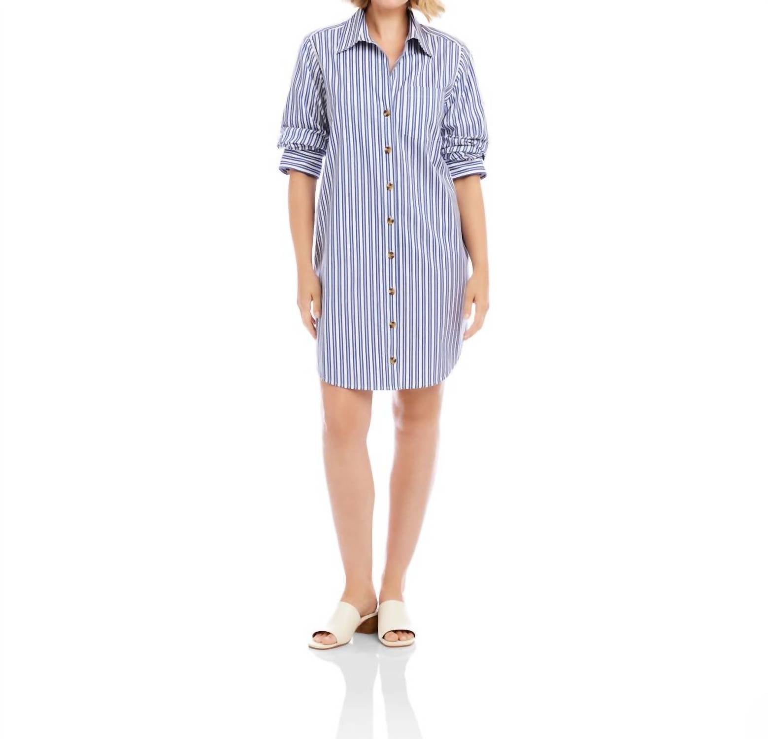 Karen Kane - Stripe Ruched Sleeve Shirtdress