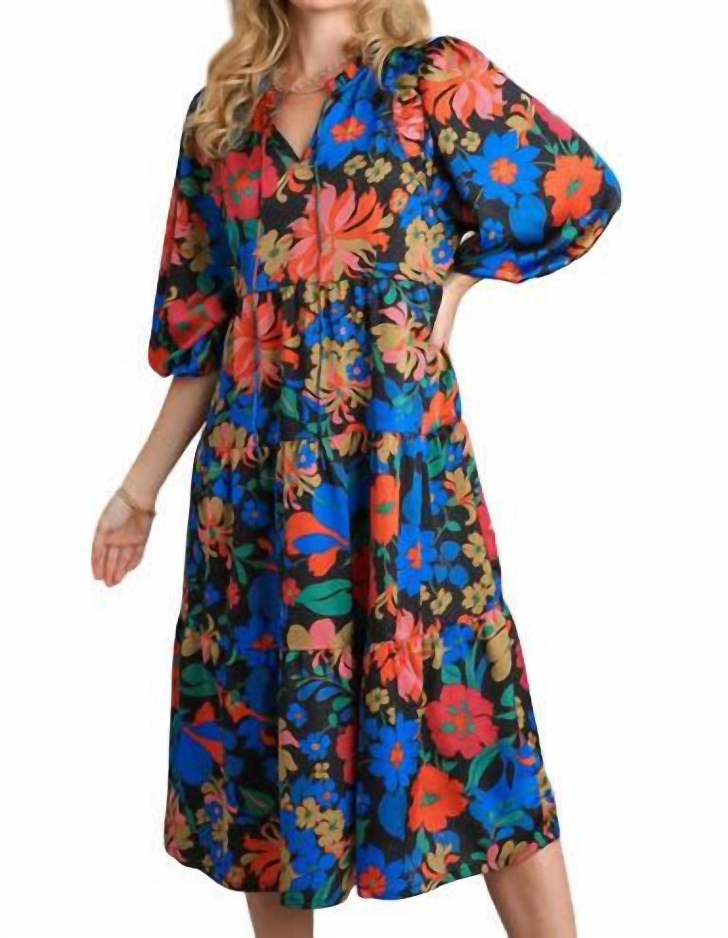 Umgee - Floral Babydoll Midi Dress