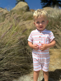 ME & HENRY Boy's Camborne Henley Romper in pink grey - kids' item - alternate view