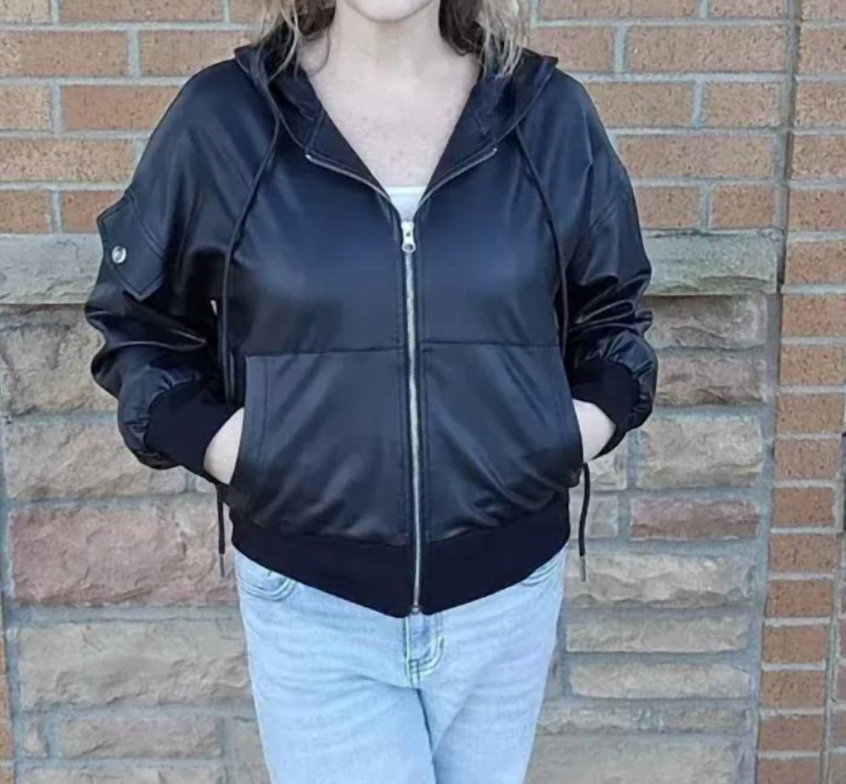 Clara Sunwoo - Liquid Leather Hooded Drawstring Track Jacket