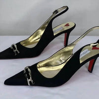 Monique Lhuillier Women's Suede Slingback Pointed Toe High-heel Pumps in black red - women's heels - detail view