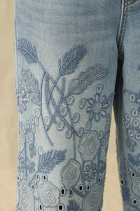 Bayeas - High Rise Eyelet And Embroidery Wide Leg Jeans