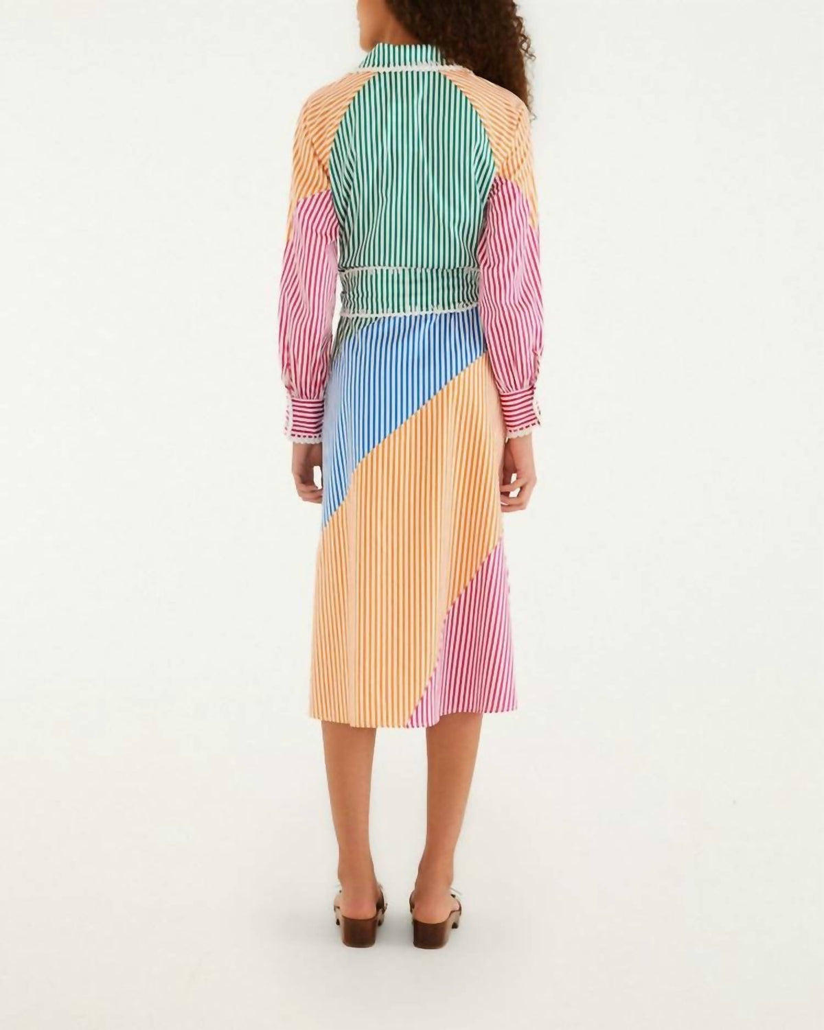 Farm Rio - CUTWORK STRIPES LONG SLEEVE CHEMISE DRESS