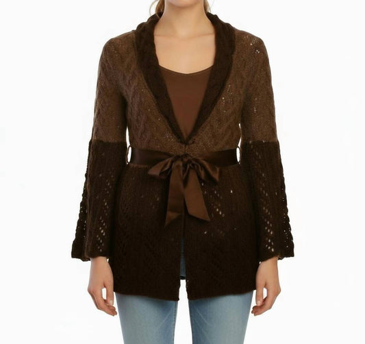 M.Rena - Knitted Bell Sleeves And Tie Front Sweater