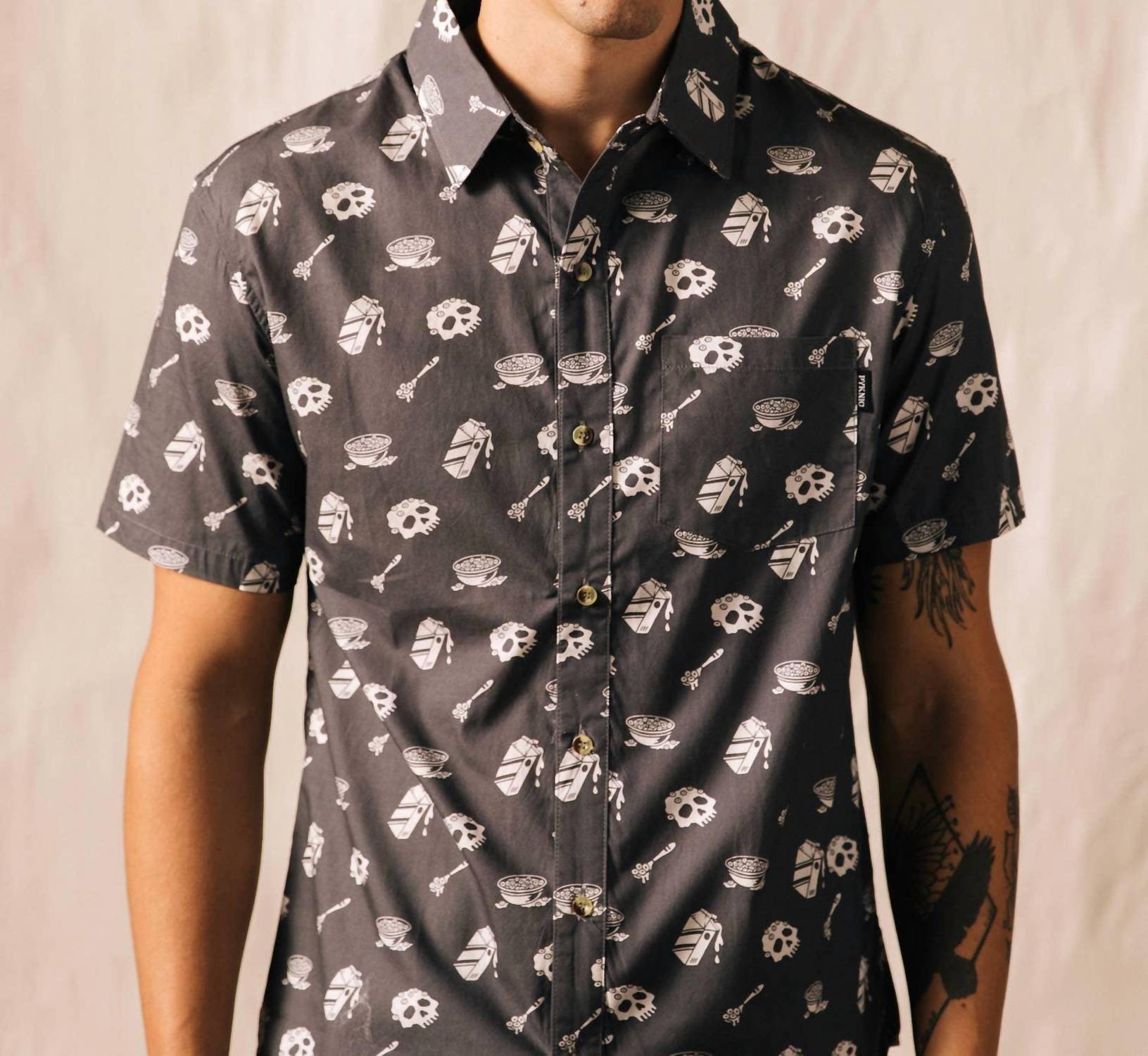 Pyknic Unisex Cereal Killer Casual Button Down Shirt in grey - men's t-shirt
