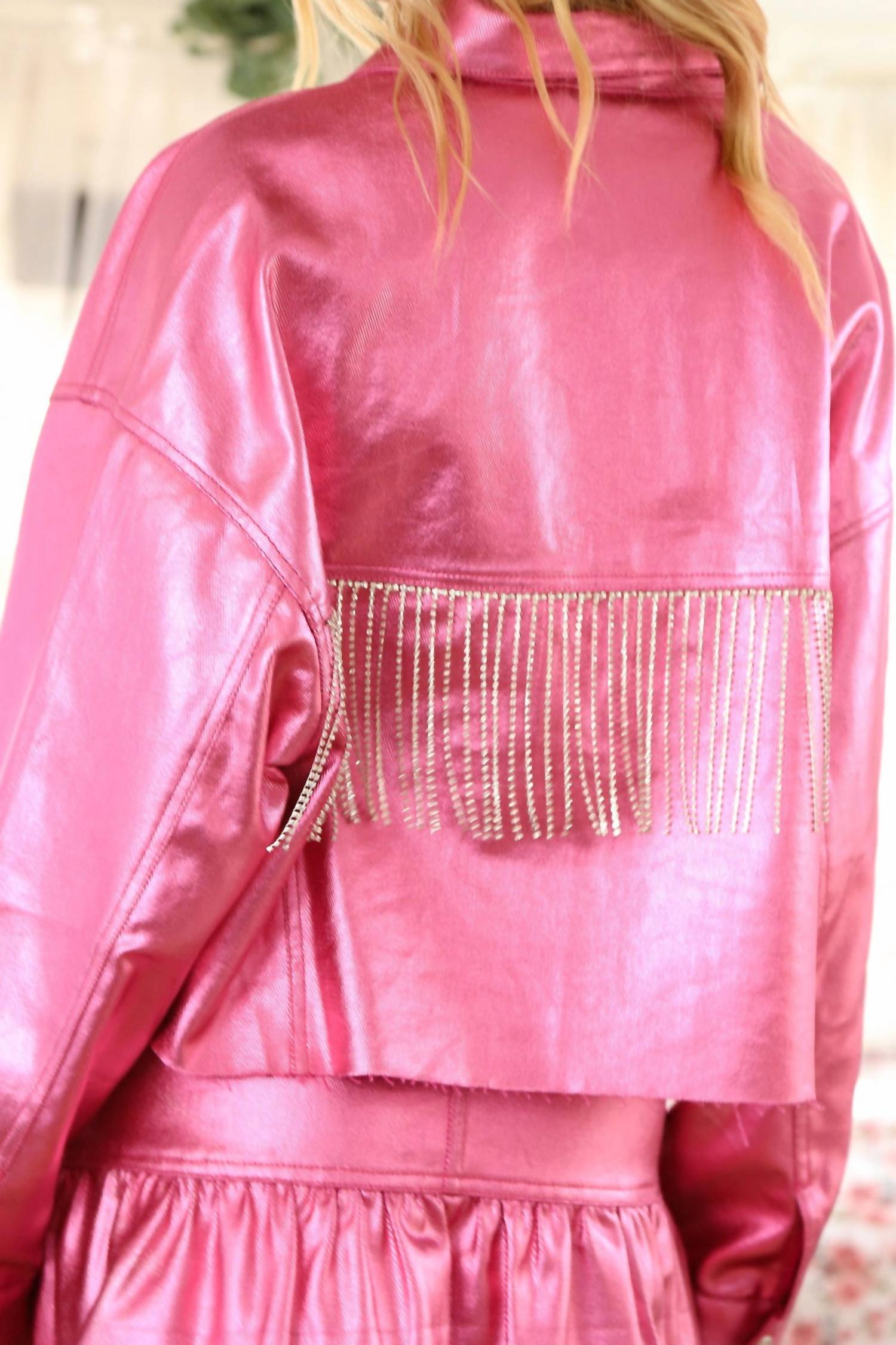 Peach Love Rhinestone Fringe Jacket in metallic pink - women's jacket - view 4