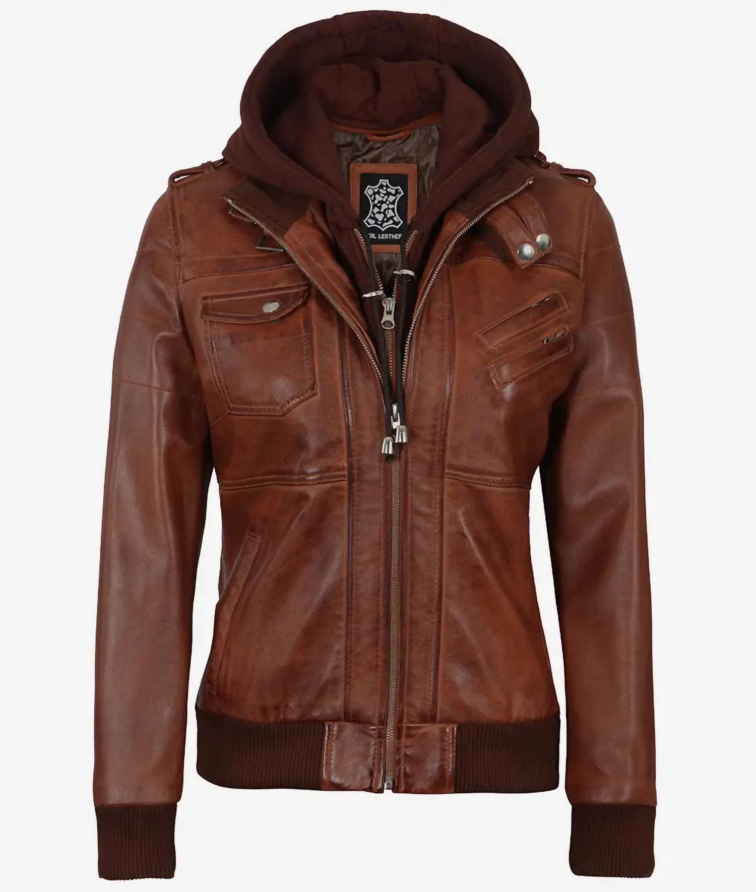 Decrum - Women's Edinburgh Genuine Leather Jacket With Removable Hood