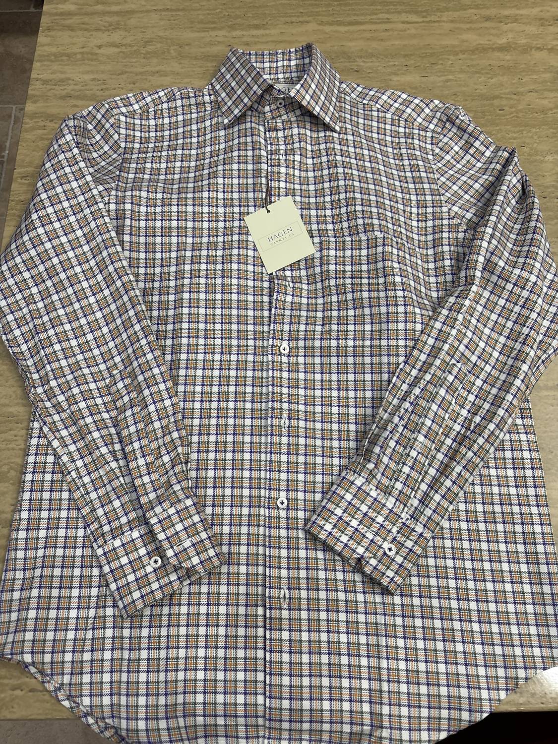 Hagen Men's Button Down Shirt in white plaid - men's shirt