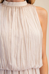 GLAM Pleated Midi Dress in champagne - women's dress - detail view