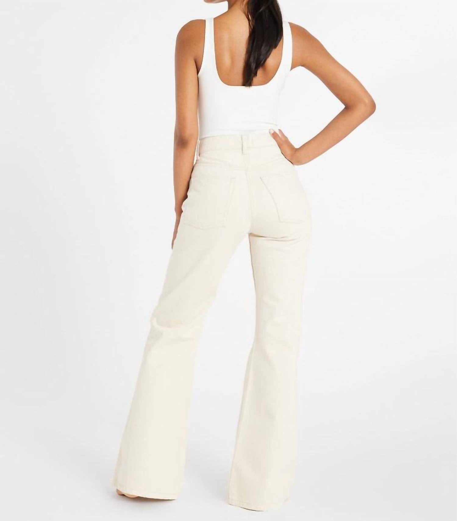 MILLE Ashton High Rise Wide Leg Flare Jean in sand - women's jeans - detail view