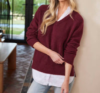 Karen Kane Layered Long Sleeve Sweater in wine - women's sweater - view 5