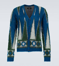 Amiri Backgammon Brushed Cardigan in green white - men's sweater - view 4