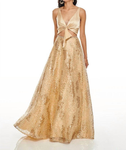 Rachel Allan - Mid Cut-out Metallic Embroidered Prom Gown
