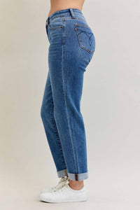 Judy Blue Mid Rise Classic Cuff Boyfriend Jean in medium wash - women's jeans - alternate view