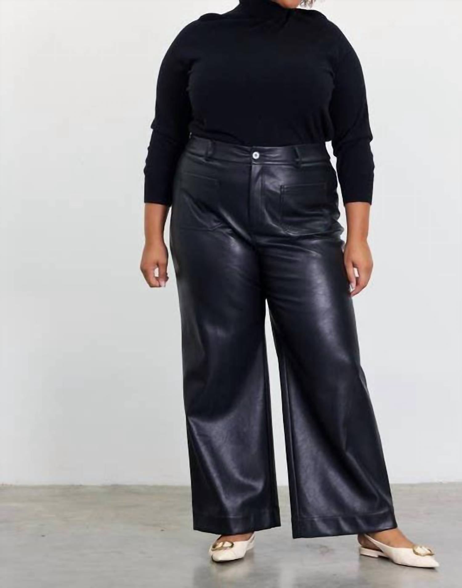 Skies Are Blue - Faux Leather Wide Leg Pants - Plus