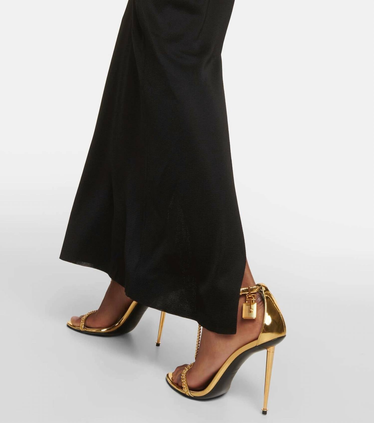 Tom Ford - strapless ling dress with 3 gold circles and tie back