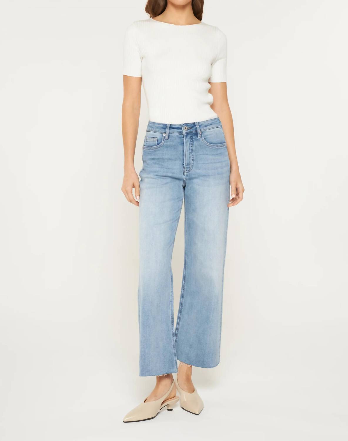 Mica Denim - Tummy Tuck High Rise Wide Raw Hem Jeans