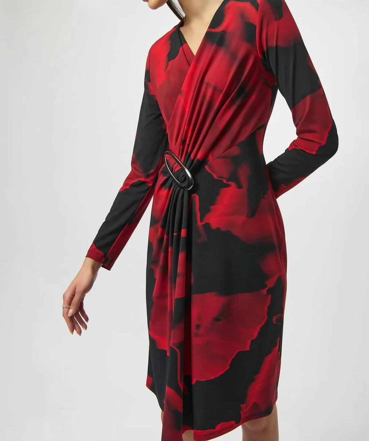 Joseph Ribkoff - Abstract Print Faux Wrap Long Sleeves Dress