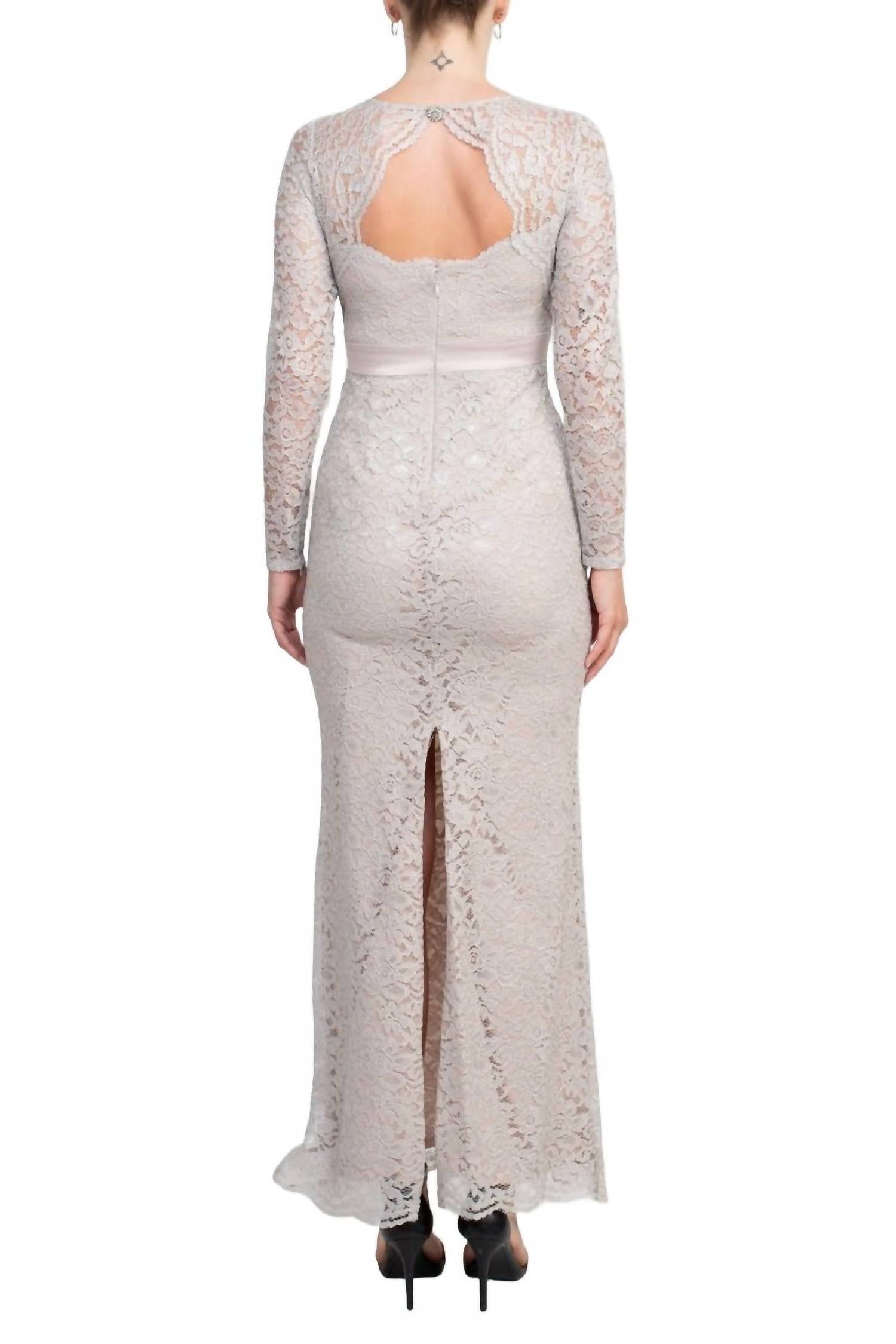 Adrianna Papell - Crew Neck Illusion Embellished Back Lace Dress