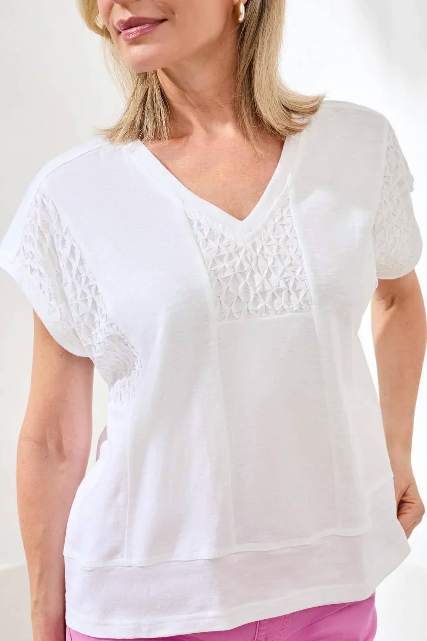 Tribal - Slub Knit V-neck Cap Sleeve Top
