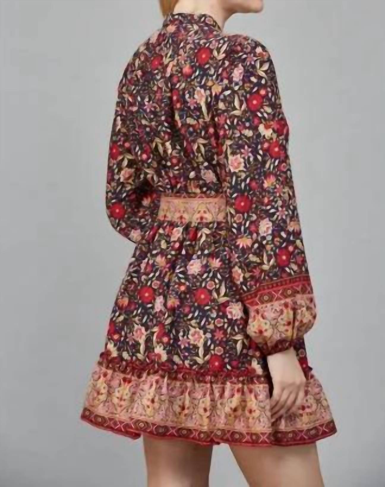 Fate - Women's Border Print Belted Button Down Mini Dress