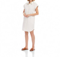 Karen Kane Stripe Cap Sleeve Shirtdress in off white with black - women's dress - detail view