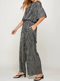 SEE AND BE SEEN Metallic Pleats Jumpsuit in black and silver - women's pants - alternate view