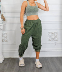 Little Secret Of Mine - Ribbed Cropped Top & Corduroy Pocket Front Pants Set